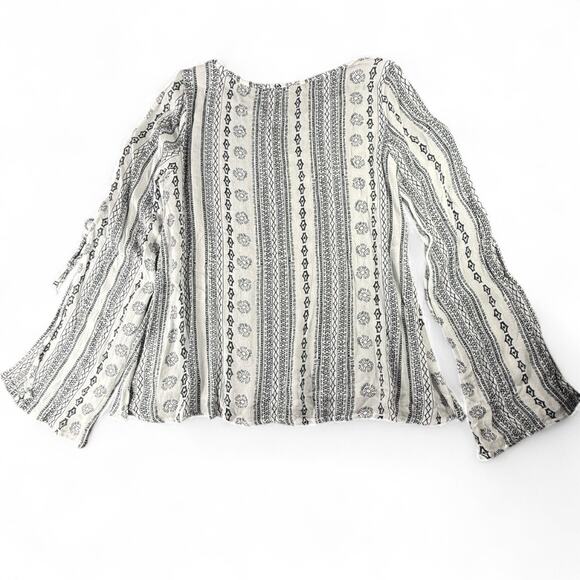 Abercrombie & Fitch Peasant Top Womens S Tribal Boho Bell Tie Sleeve Black White - Picture 7 of 7